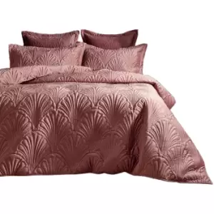 Paoletti Palmeria Velvet Quilted Duvet Cover Set (Double) (Blush) - Blush