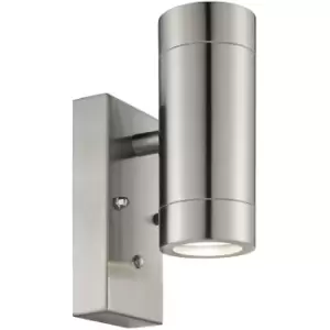 Outdoor Up & Down IP44 Wall Light - Photocell - 2 x 7W GU10 LED - Brushed Steel