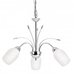 3 Light Multi Arm Ceiling Pendant Chrome, White Glass, E14