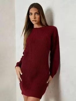 Boohoo Crew Neck Jumper Dress - Red, Size L, Women