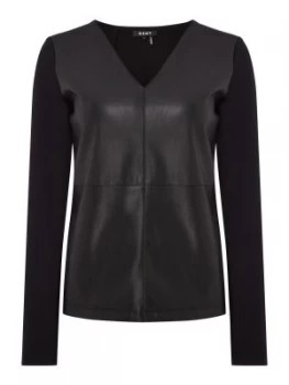 DKNY Faux leather knit combo top Black