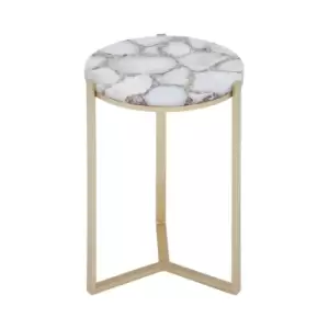 Round Side Table with Cream Agate Top and Gold Frame