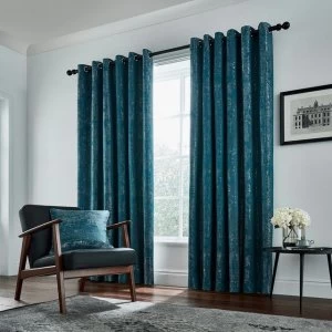 Hotel Blue Polyester 'Roma' Lined Curtains - 167cm x 183cm drop