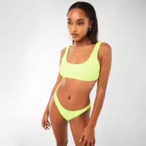 Missguided Crinkle Scoop Neck Bikini Top - Green