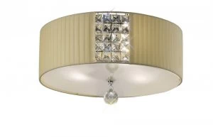 Flush Ceiling Round with Cream Shade 3 Light Polished Chrome, Crystal