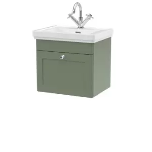 Nuie Classique 500mm Wall Hung 1-drawer Unit & Basin 1 Tap Hole - Satin Green