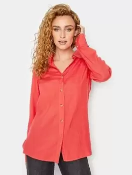 Long Tall Sally Long Sleeve Linen Shirt - Coral, Orange, Size 10, Women