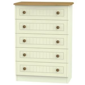 Warwick Cream Oak effect Matt 5 Drawer Chest (H)1075mm (W)765mm (D)415mm