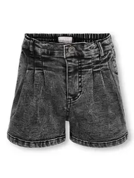 Only Kids Girls Pleat Front Denim Shorts - Washed Black, Size Age: 9 Years, Women