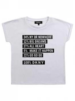 DKNY Girls Short Sleeve Slogan T-Shirt - White, Size Age: 8 Years, Women