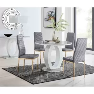 Furniture Box Giovani Round Grey 100Cm Table and 4 Grey Velvet Milan Gold Leg Chairs