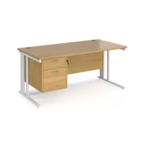 Office Desk Rectangular Desk 1600mm With Pedestal Oak Top With White Frame 800mm Depth Maestro 25 MCM16P2WHO