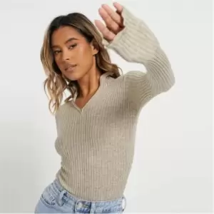 I Saw It First Rib Half Zip Knit Bodysuit - Neutral