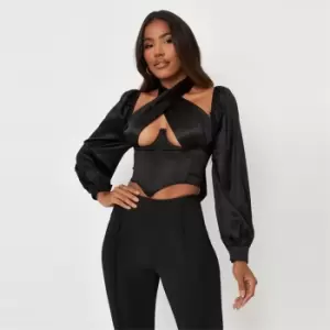 Missguided Satin Wrap Around Corset Top - Black