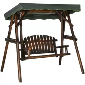 Outsunny - 2-Person Garden Swing Chair Hanging Wooden Bench w/ Adjustable Canopy - Carbonised finish