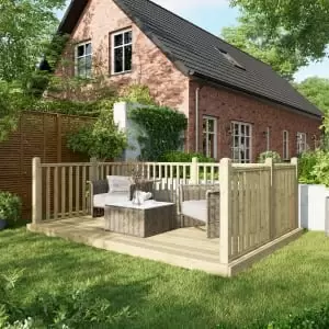 Power 8 x 12ft Timber Decking Kit With Handrails On 3 Sides - Garden & Outdoor