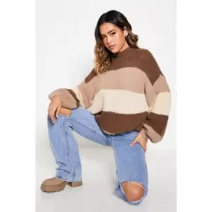 I Saw It First Multi Stripe Cosy Oversized Turtle Neck Jumper - Brown