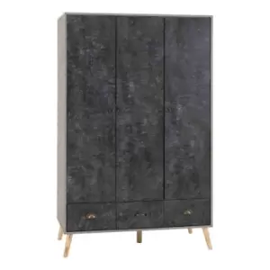 Seconique Nordic 3 Door 3 Drawer Wardrobe - Grey/Charcoal Concrete Effect