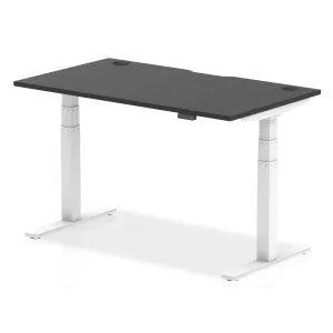 Air Black Series 1400 x 800mm Height Adjustable Desk Black Top with Cable Ports White Leg