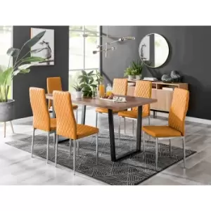 Furniture Box Kylo Brown Wood Effect Dining Table and 6 Mustard Milan Chrome Leg Chairs