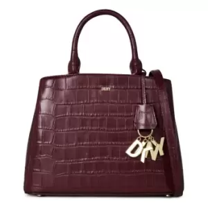 DKNY Paige Croc Embossed Leather Satchel - Red