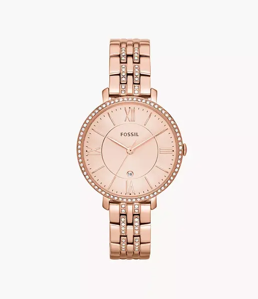 Fossil Womens Jacqueline Three-Hand Rose Gold-Tone Stainless Steel Watch