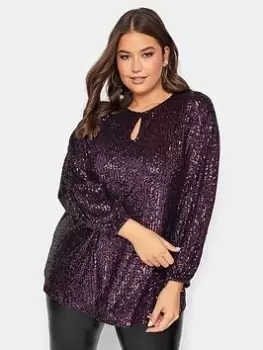 Yours Sequin Keyhole Bellow Sleeve, Purple, Size 20, Women