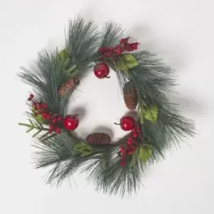 Homescapes - Red Apple and Berries Christmas Wreath - Green & Red