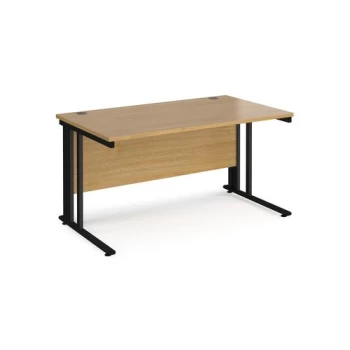 Office Desk 1400mm Rectangular Desk With Cable Managed Leg Oak Tops With Black Frames 800mm Depth Maestro 25