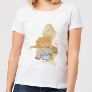 Disney Beauty And The Beast Princess Filled Silhouette Belle Womens T-Shirt - White - XXL