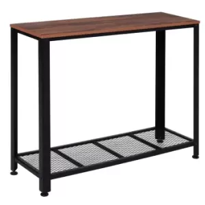 Homcom 2 Tier Console Table Side Table With Mesh Shelf Entryway Hallway Furniture Rustic Brown And Black