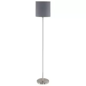 Pasteri - 1 Light Floor Lamp Satin Nickel with Grey Fabric Shade, E27 - Eglo