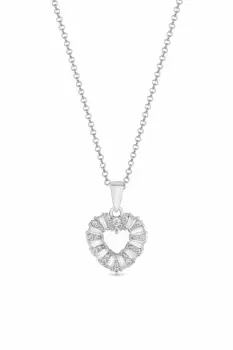 Sterling Silver 925 Cubic Zirconia Open Heart Pendant Necklace