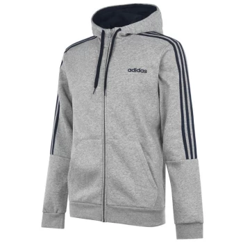 adidas Essentials Fleece 3-Stripes Full-Zip Hoodie Mens - MedGrey/Navy