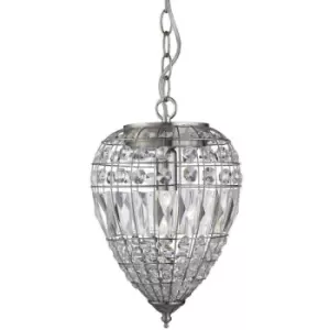 Searchlight Pineapple - 1 Light Ceiling Drop Pendant Satin Silver with Glass Crystals, E14