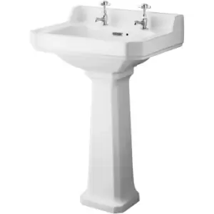 Richmond 560mm Basin with 2 Tap Holes and Full Pedestal - CCR019 - White - Hudson Reed