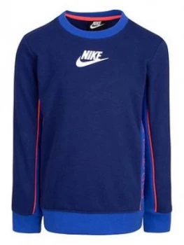 Nike Younger Boys Color Block Crew Neck Top - Blue, Size 3-4 Years