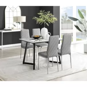 Furniturebox Carson White Marble Effect Recatngular 120cm Dining Table & 4 Grey Milan Chrome Leg Faux Leather Chairs