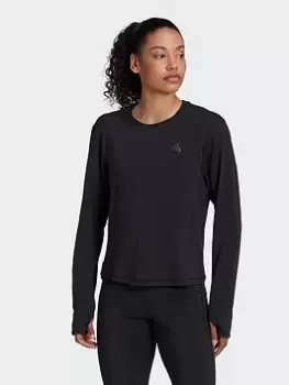 adidas Run Icons Made with Nature Running Long-Sleeve Top, Black, Size L, Women