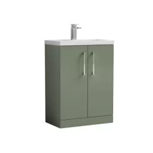 Nuie Arno Compact 600mm Floor Standing 2 Door Vanity & Polymarble Basin - Satin Green