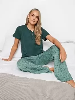 Long Tall Sally Heart Check Wide Leg Pj Set, Green, Size 18-20, Women