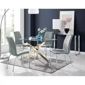 Furniture Box Leonardo 4 Gold Dining Table and 4 Grey Isco Chairs