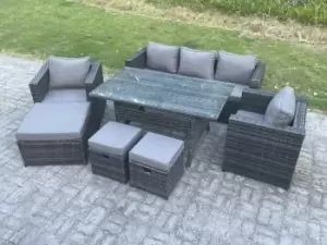 Fimous 5 Seater Outdoor Dark Grey Rattan Lounge Complete Sofa Set with 2 Stools and Big Footstools