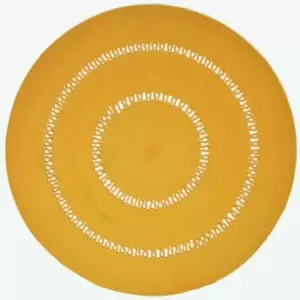 Mustard Crochet Braided Rug 150cm Round - Yellow - Homescapes