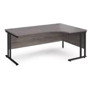 Maestro 25 right hand ergonomic desk 1800mm wide - Black cantilever leg frame and grey oak top