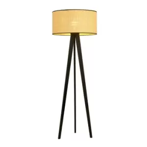 Emibig Aston Black Rattan Desing Tripod Floor Lamp with Brown Fabric Shades, 1x E27