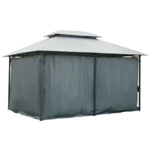 Outsunny 10 x 13ft Outdoor 2-Tier Steel Frame Gazebo with Curtains Outdoor Backyard, Black/Grey