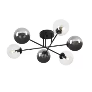 Emibig Brendi Black Globe Multi Arm Semi Flush Ceiling light with Clear, Graphite, Amber Glass Shades, 6x E14