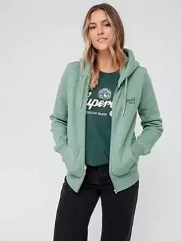 Superdry Vintage Logo Emb Ziphood - Green, Size 14, Women