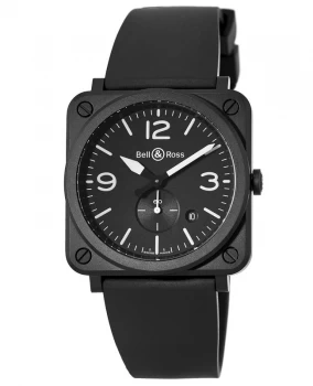 Bell & Ross Aviation BR S Ceramic Black Rubber Strap Mens Watch BRS-BL-CEM/SRB BRS-BL-CEM